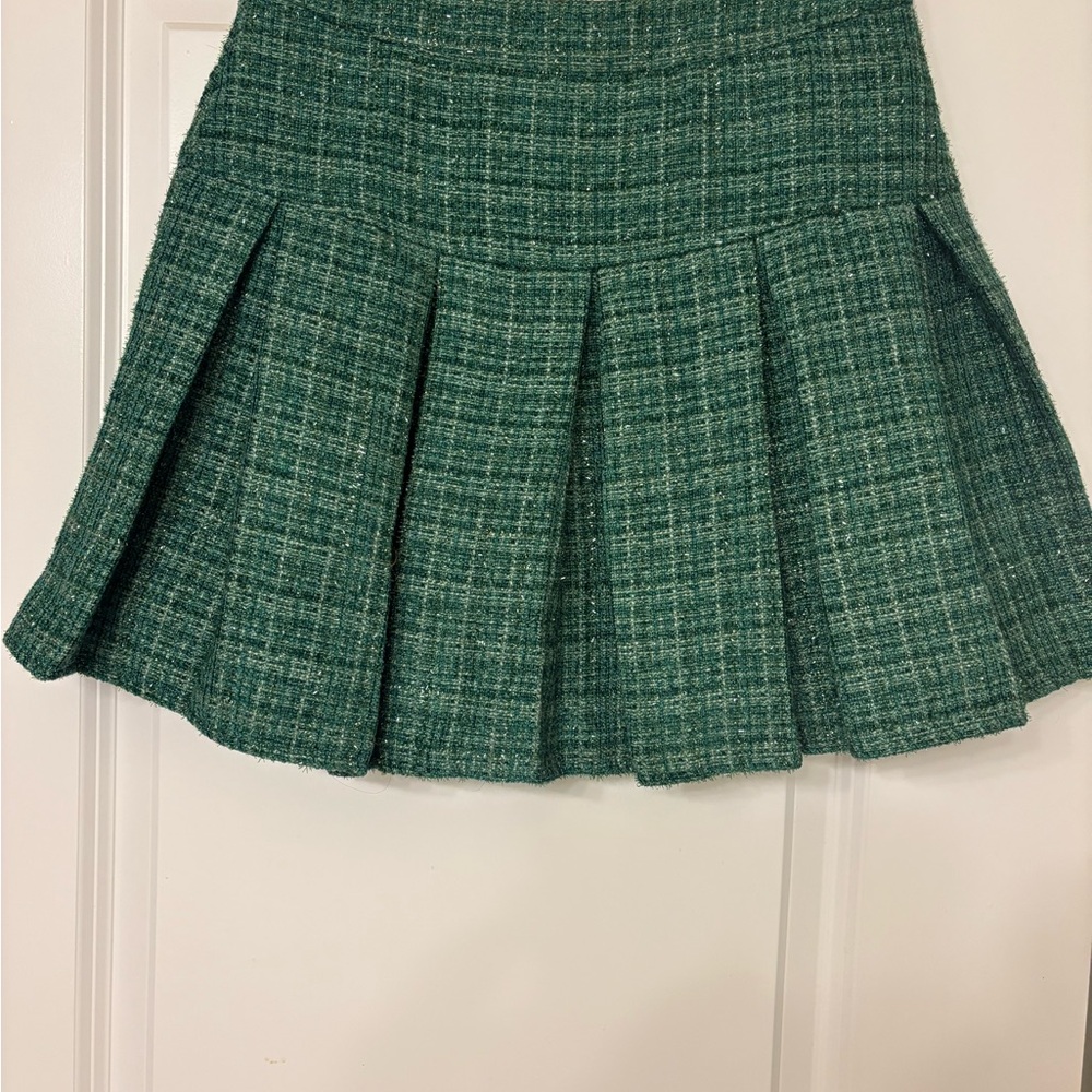 Chic A-Line Green Tweed Skirt